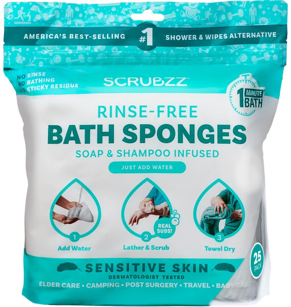 Scrubzz Rinse-Free Bathing Sponges - Sensitive Skin